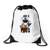 who loves pugs Drawstring Bags