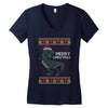 ugly dinosaur merry christmas Women's V-Neck T-Shirt