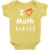 kids boys childrens i love math 1+1=11 funny Baby Onesie