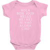 hello 7 languages hola bonjour ni hao chinese french italian Baby Bodysuit