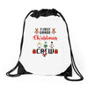 first grade christmas crew Drawstring Bags