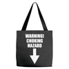 warning choking hazard printed Tote Bags