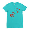 bloody hand print funny zombie kill undead blood horror killer Ladies Fitted T-Shirt