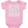 my day starts at noon Baby Onesie