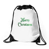 merry christmas green glitter Drawstring Bags