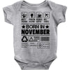 Born In November Baby Onesie