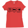 eat sleep snowboard mens black snowboarding t shirt wow Ladies Fitted T-Shirt