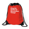 charlie uniform november tango Drawstring Bags