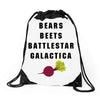 bears beets battlestar galactica Drawstring Bags