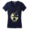 cat and bat halloween Women's V-Neck T-Shirt
