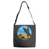 beach surfer silhouette birds sand waves palm Adjustable Strap Totes