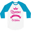 queens are born in october 3/4 Sleeve Shirt