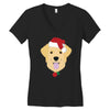 golden retriever dog with red santa's hat Women's V-Neck T-Shirt
