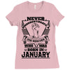Never Underestimate Dog Rescuer Who Was Born January Ladies Fitted T-Shirt