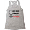too busy playing fortnite (black) Racerback Tank