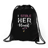 i stole her heart couple Drawstring Bags