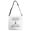 I Am Kicking Cancers Butt Whats Your Superpower? Adjustable Strap Totes