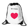 We're Hungry with Heart Drawstring Bags