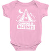 white ink camping is in tents funny Baby Onesie