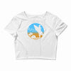 beach surfer silhouette birds sand waves palm Crop Top