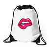 sexy lip biting Drawstring Bags