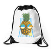 pineapple sunbathe Drawstring Bags