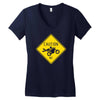 motorcycle caution sign Women's V-Neck T-Shirt