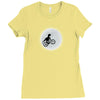 Dinosaur Riding A Bike To The Moon Ladies Fitted T-Shirt