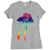 giraffe reaching up with its long neck to eat leaves off branches from Ladies Fitted T-Shirt