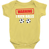 warning i kick balls Baby Onesie