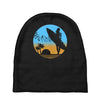 beach surfer silhouette birds sand waves palm Baby Beanies