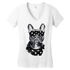 bull dog american falg Women's V-Neck T-Shirt
