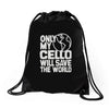 only my cello will save the world Drawstring Bags