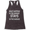 stays in the garage Racerback Tank