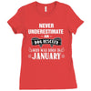 never underestimate an old man who was born in january Ladies Fitted T-Shirt
