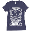 Never Underestimate Dog Rescuer Who Was Born January Ladies Fitted T-Shirt