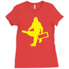 sasquatch guitar gear  funny bigfoot yeti comic monster retro Ladies Fitted T-Shirt