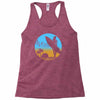 beach surfer silhouette birds sand waves palm Racerback Tank