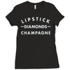 lipstick diamonds champagne Ladies Fitted T-Shirt