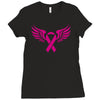 breast cancer ribbon with wing Ladies Fitted T-Shirt