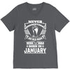 Never Underestimate Old Man Who Was Born January V-Neck Tee