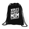 world's okayest mom funny Drawstring Bags