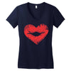 lip print heart Women's V-Neck T-Shirt