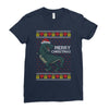ugly dinosaur merry christmas Ladies Fitted T-Shirt