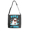 pugs not drugs Adjustable Strap Totes