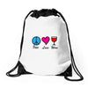 peace love wine Drawstring Bags