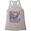 my cat and i stay in tonight Racerback Tank