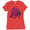 purple octopus playing the bagpipes Ladies Fitted T-Shirt