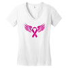 breast cancer ribbon with wing Women's V-Neck T-Shirt