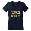 funny black mustache may the stache be with you Women's V-Neck T-Shirt